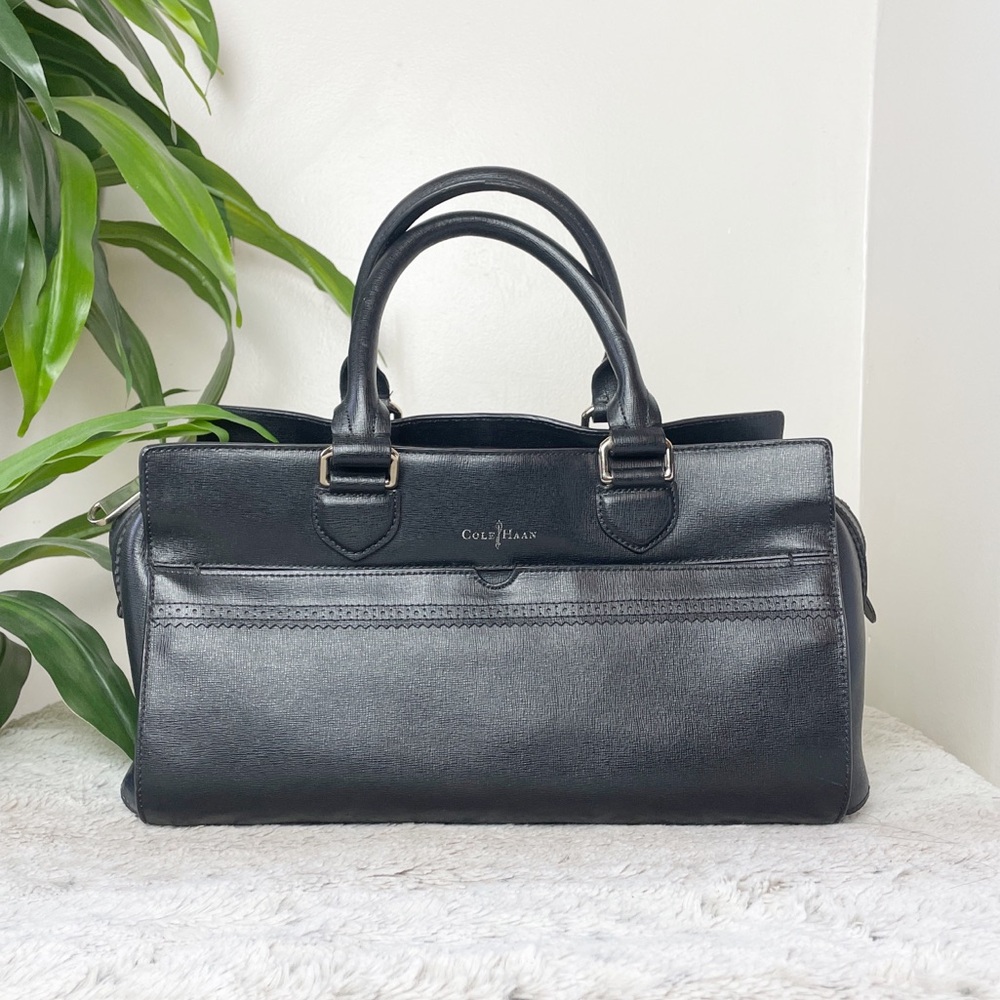 Cole Haan Gladstone Handle Saffiano Leather satchel black goldtone hardware